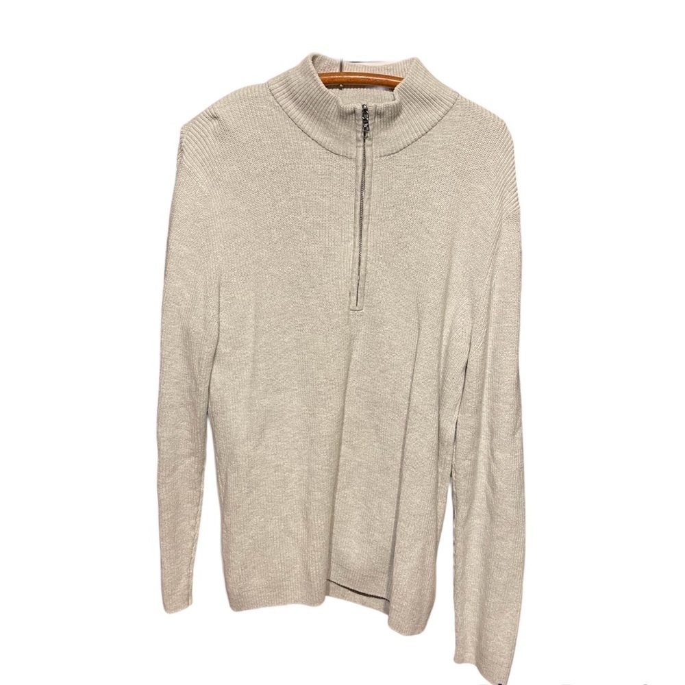 Calvin Klein Quarter Zip Long Sleeve Off White Sweater